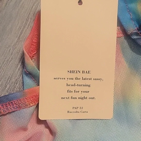 SHEIN BAE tye dye knot front lettuce trim flounce shirt S - Picture 3 of 3